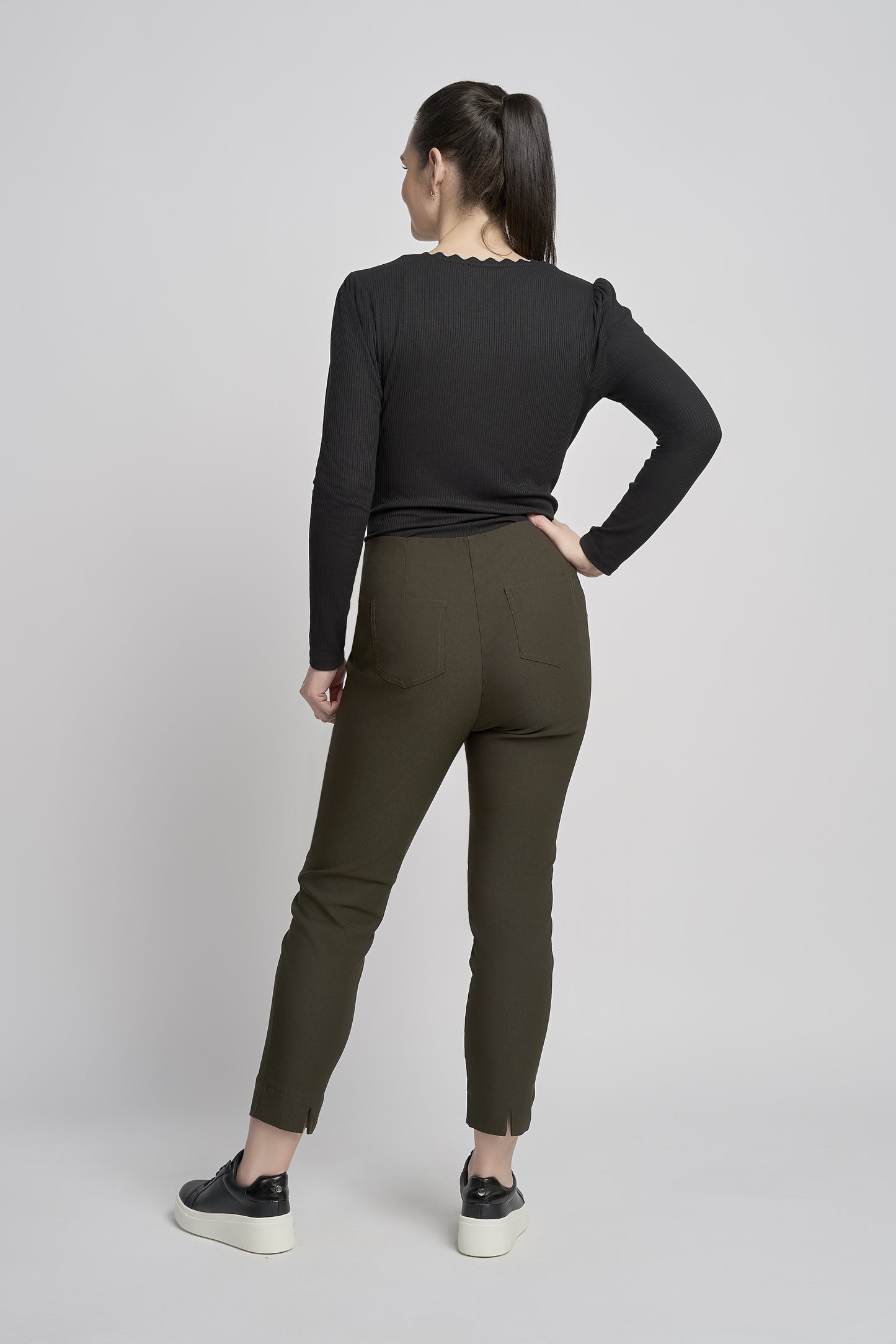 Pinns Buttercup Ankle Grazer 27" Stretch Trousers 302CT - Dark Khaki Green