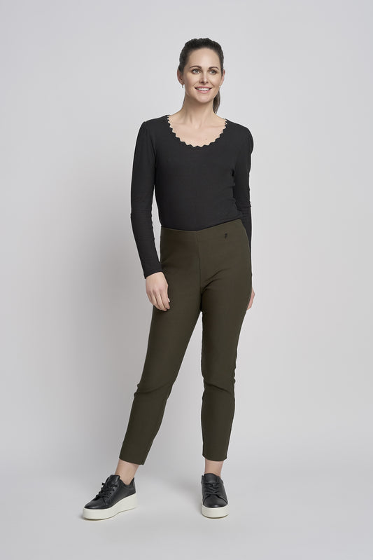 Pinns Buttercup Ankle Grazer 27" Stretch Trousers 302CT - Dark Khaki Green