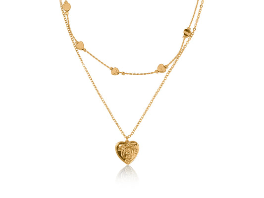 Big Metal London Double Layered Gold Plated Heart Necklace