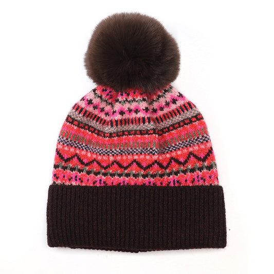 POM Fair Isle Bobble Hat - Red/Pink