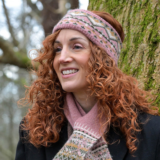 POM Fair Isle Cosy Headband - Dusky Pink & Green