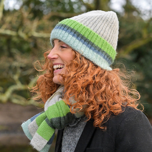 POM Ribbed Beanie Hat - Grey
