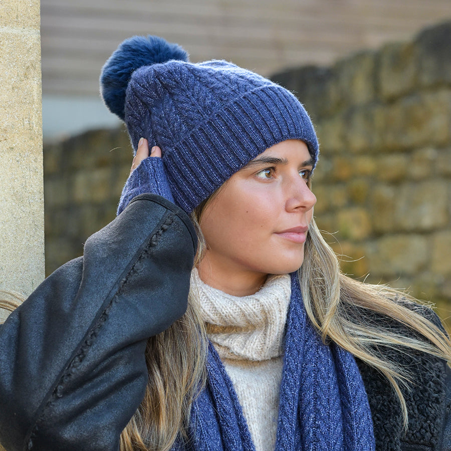 POM Herringbone Bobble Hat - Choice of Colours