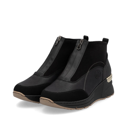 Rieker Ladies Wide Fitting Front Zip Boots N6361 - Black