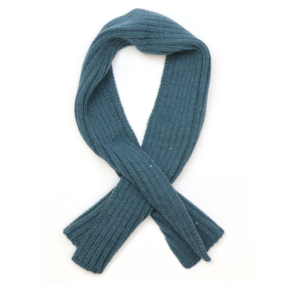 POM Ribbed Knit Sequin Pull Through Scarf - Magenta or Teal
