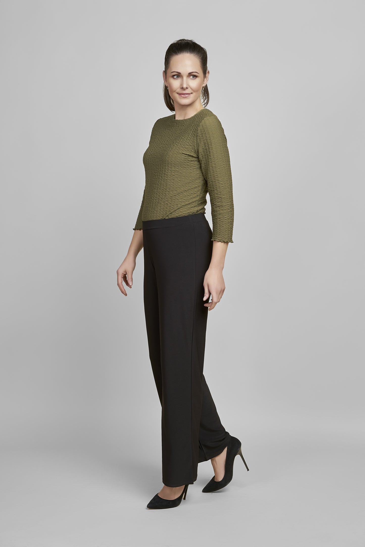 Pinns Lycra Jersey Wide Leg Trousers - Black