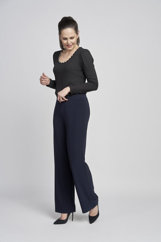 Pinns Lycra Jersey Wide Leg Trousers - Navy