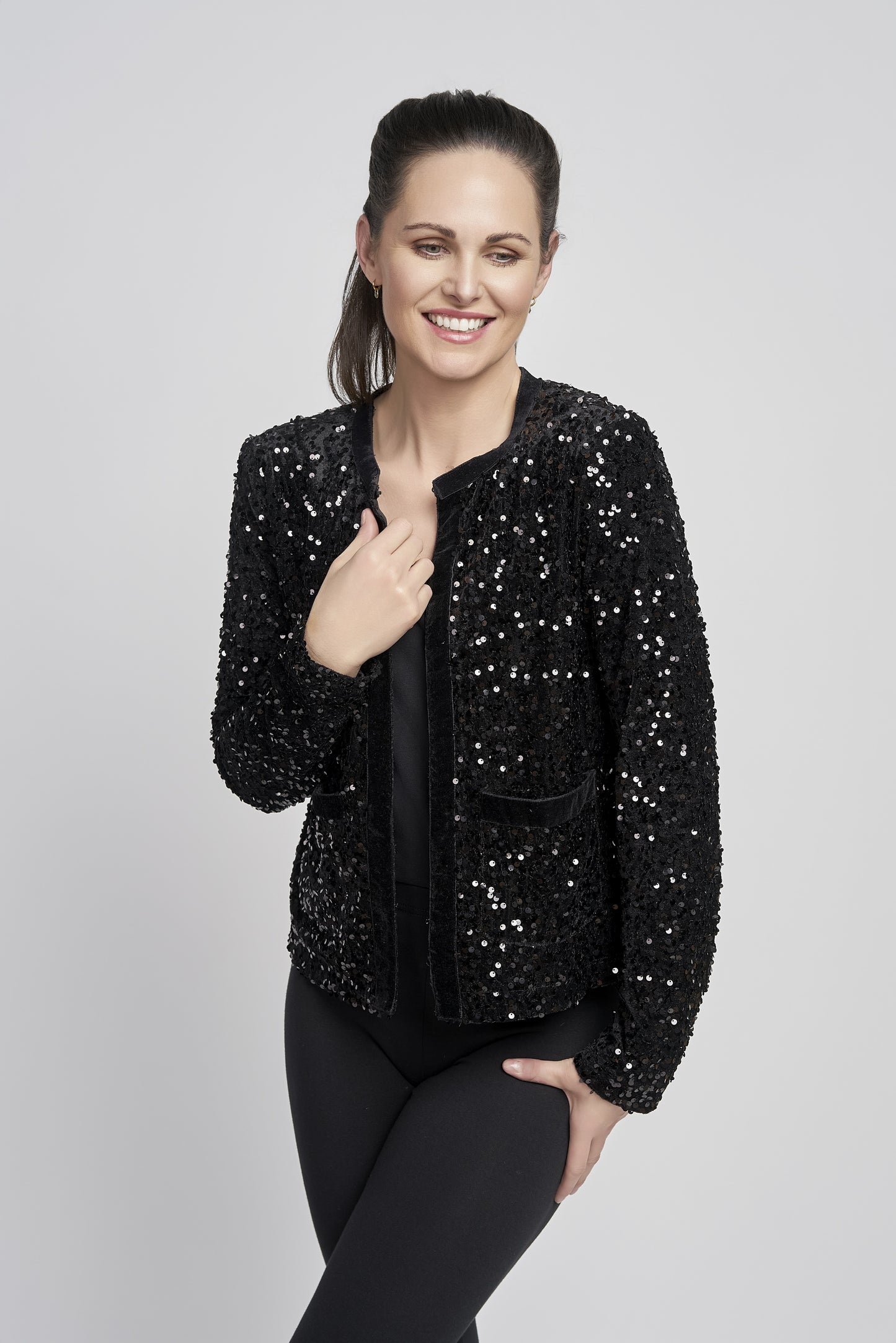 Pinns Velvet Sequinned Jacket - Black