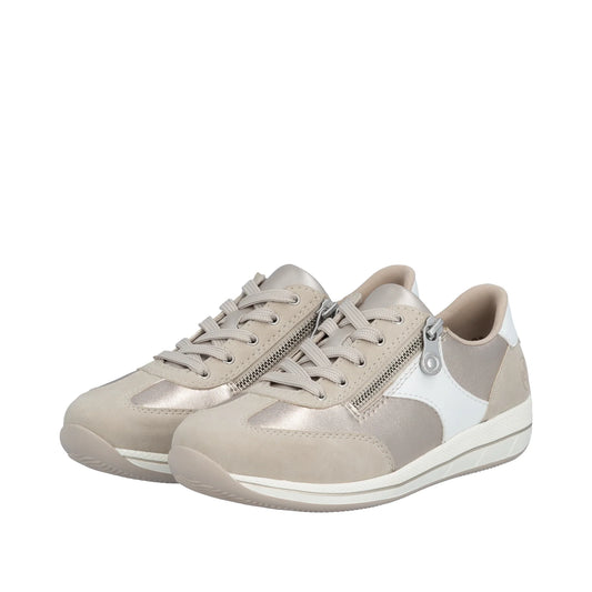 Rieker N1103-90 Ladies Lace Up Trainers  - Beige