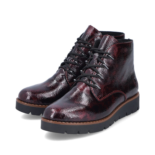 Rieker Zip & Lace Patent Boots 44902 - Berry Red