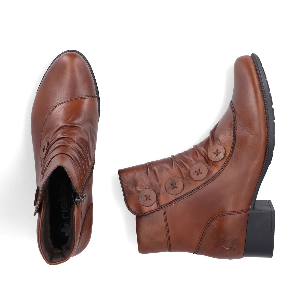 Rieker Ruched Leather Boots 78659 - Brown