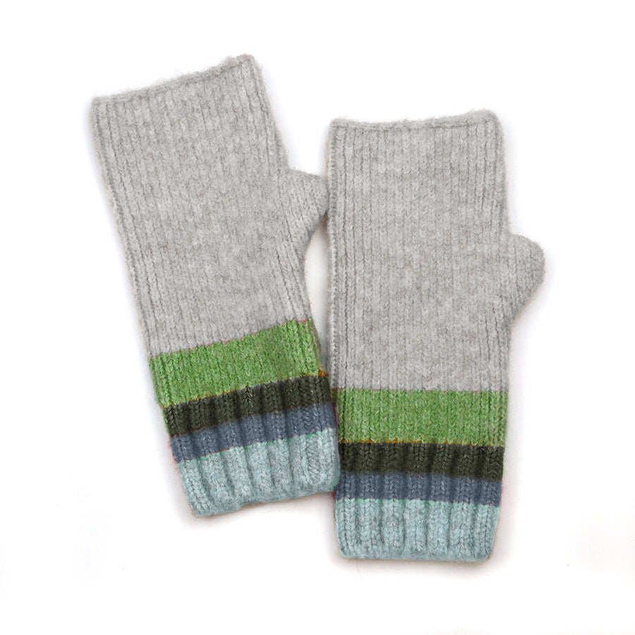 POM Stripe Wrist Warmers - Grey