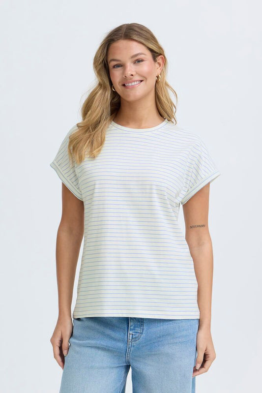 Fransa Feba Cotton Tee - White Striped