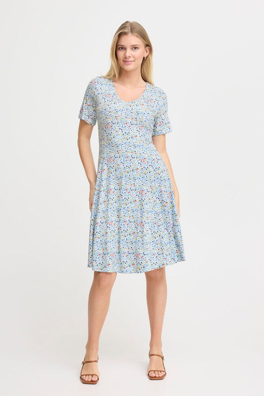 Fransa Dottie Dress - Cayenne Art Blue