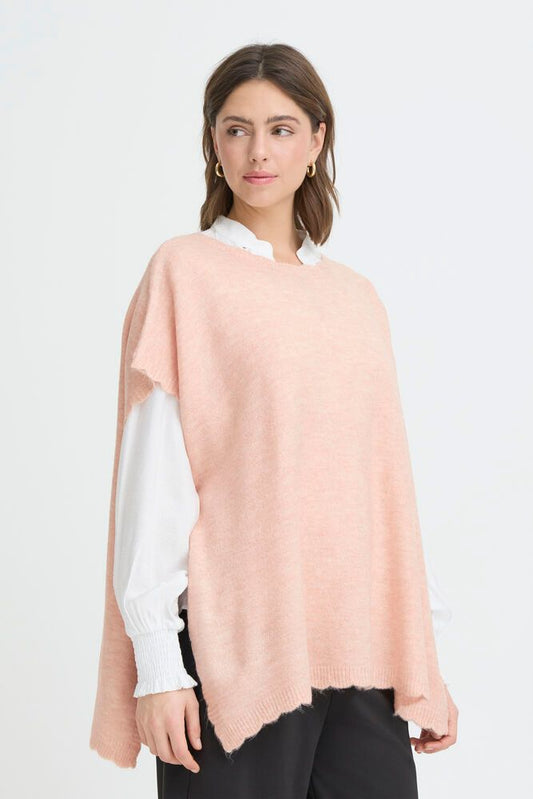 Fransa Elise Knitted Poncho - Rose Pink or Olive Green