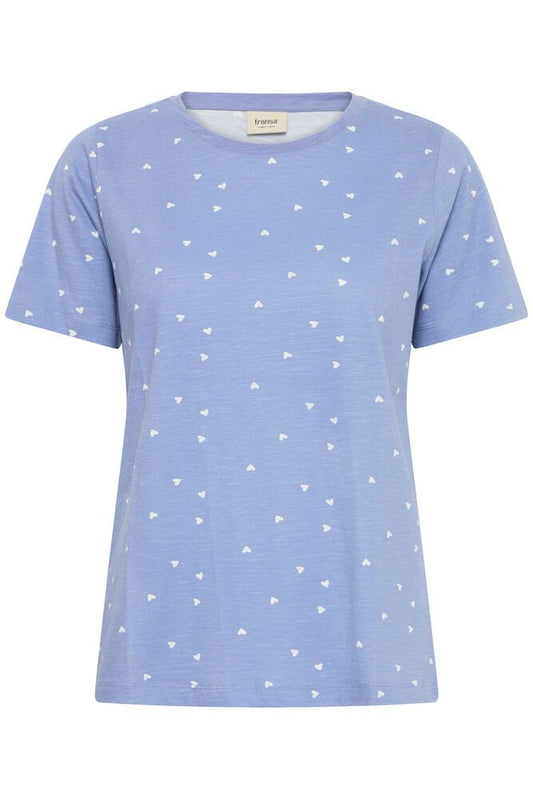 Fransa Hazilia Heart Print Tee - Denim Blue