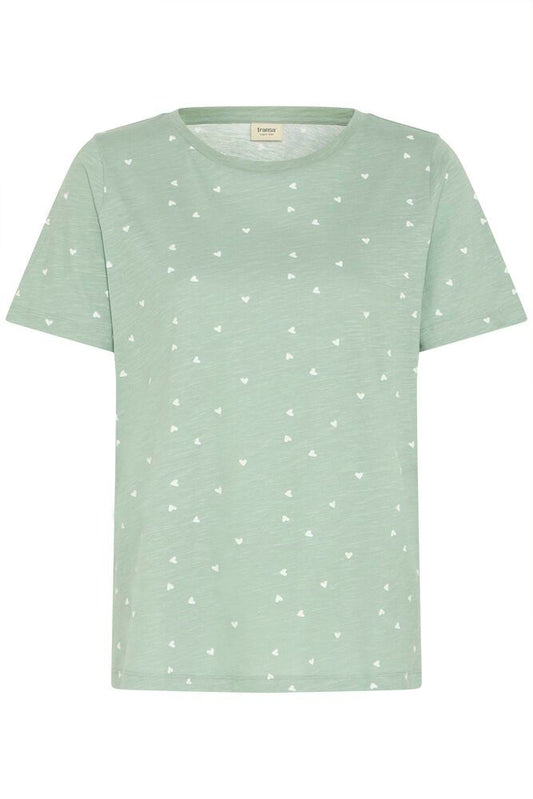 Fransa Hazilia Heart Print Tee - Sage Green
