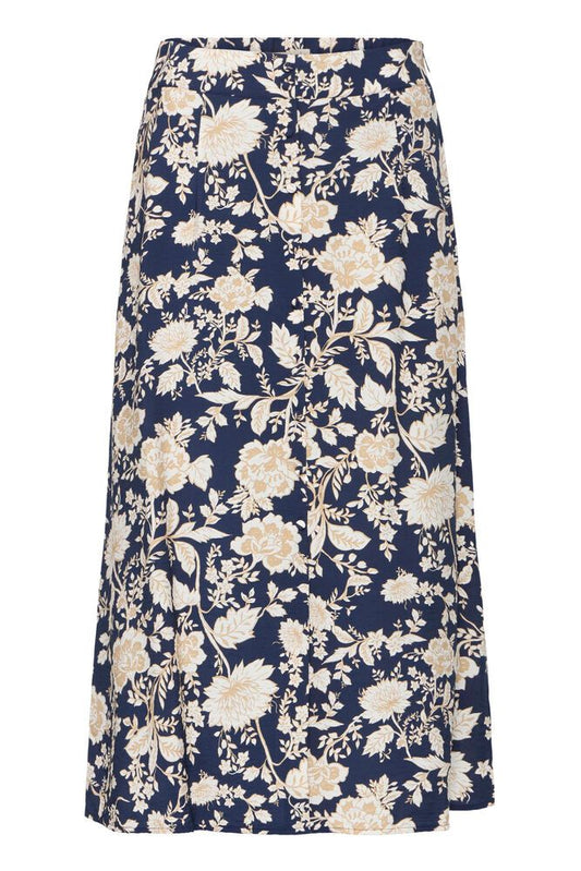 Fransa Hita Floral Midi Skirt - Navy