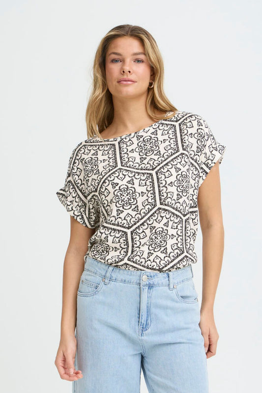 Fransa Oline Short Sleeve Blouse - Black Bohemian