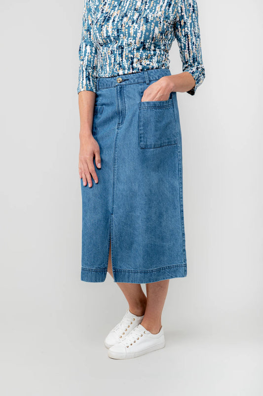 Lily & Me Penrose Twill Midi Skirt - Denim
