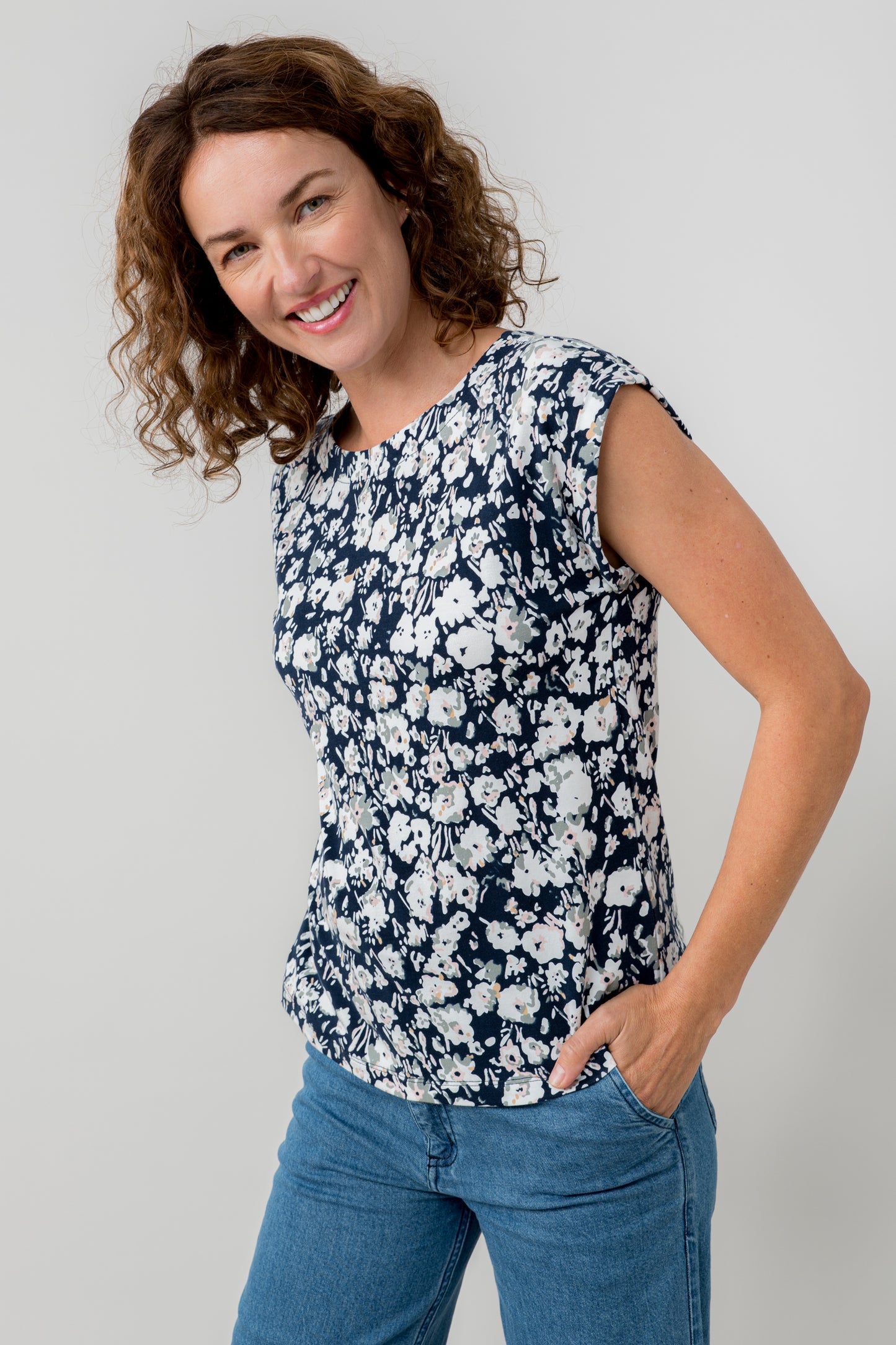 Lily & Me Surfside Cotton Jersey Tee Prairie Print - Navy