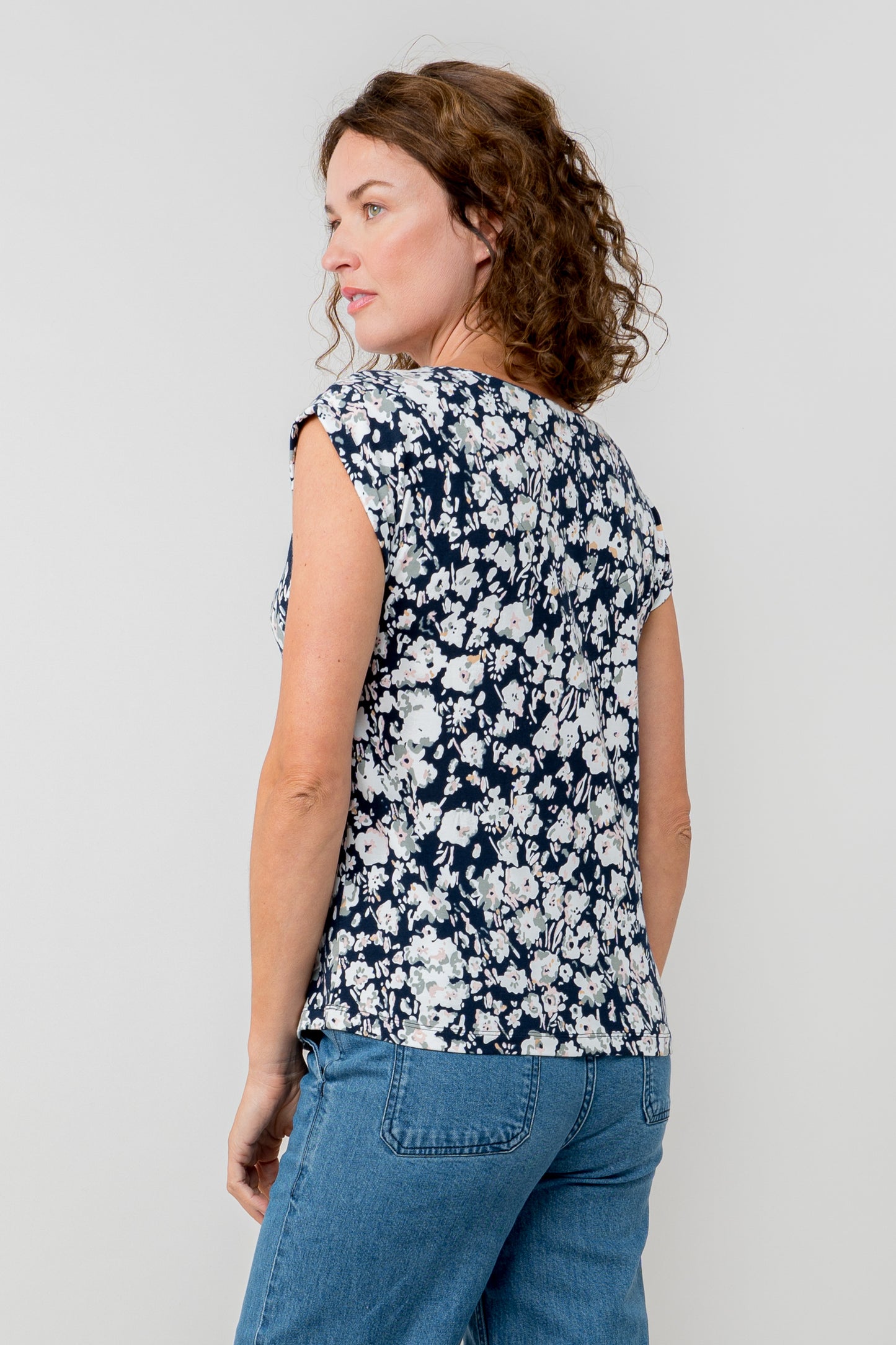 Lily & Me Surfside Cotton Jersey Tee Prairie Print - Navy