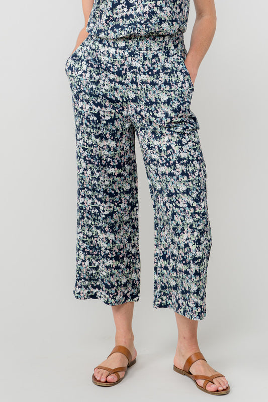 Lily & Me Greta Ditsy Print Cropped Trousers  - Navy