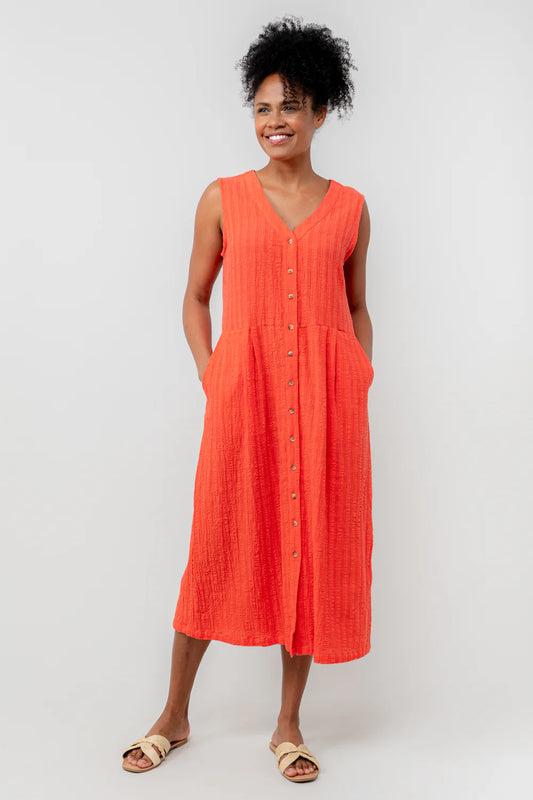 Lily & Me Sundown Textured Midi Dress - Coral
