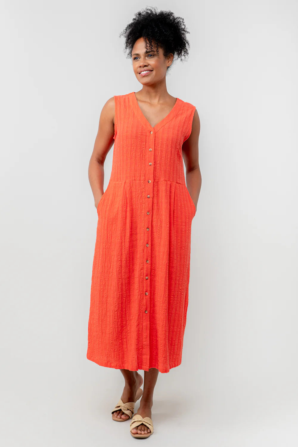 Lily & Me Sundown Textured Midi Dress - Coral