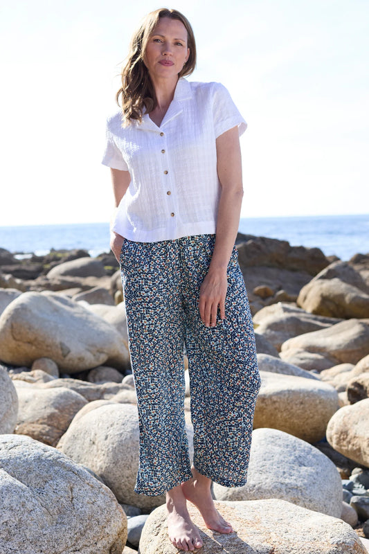 Lily & Me Greta Folk Print Cropped Trousers  - Navy