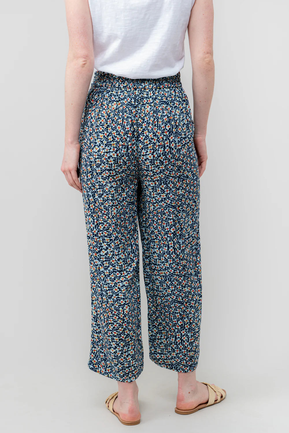 Lily & Me Greta Folk Print Cropped Trousers  - Navy