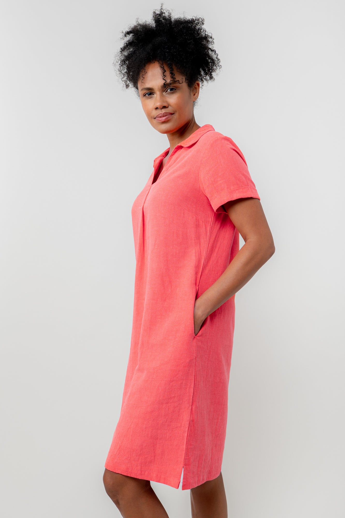 Lily & Me Lavender Linen Dress - Coral