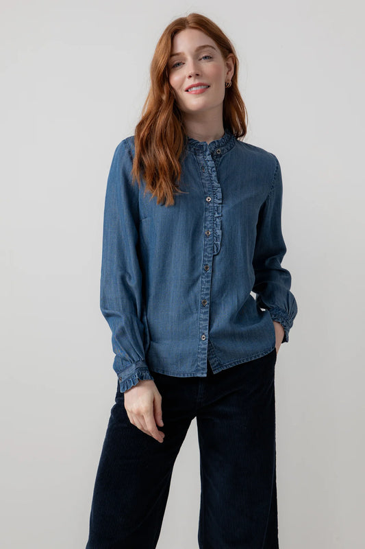 Lily & Me Rachel Frill Blouse - Denim Blue