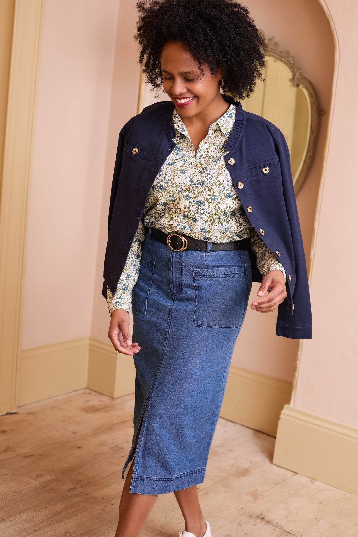 Lily & Me Penrose Twill Midi Skirt - Dark Denim