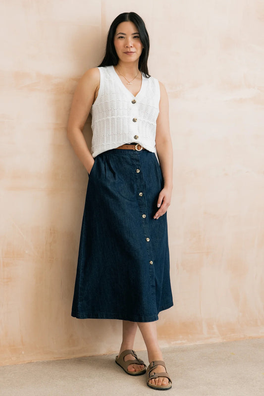 Lily & Me Holly Button Through Denim Midi Skirt