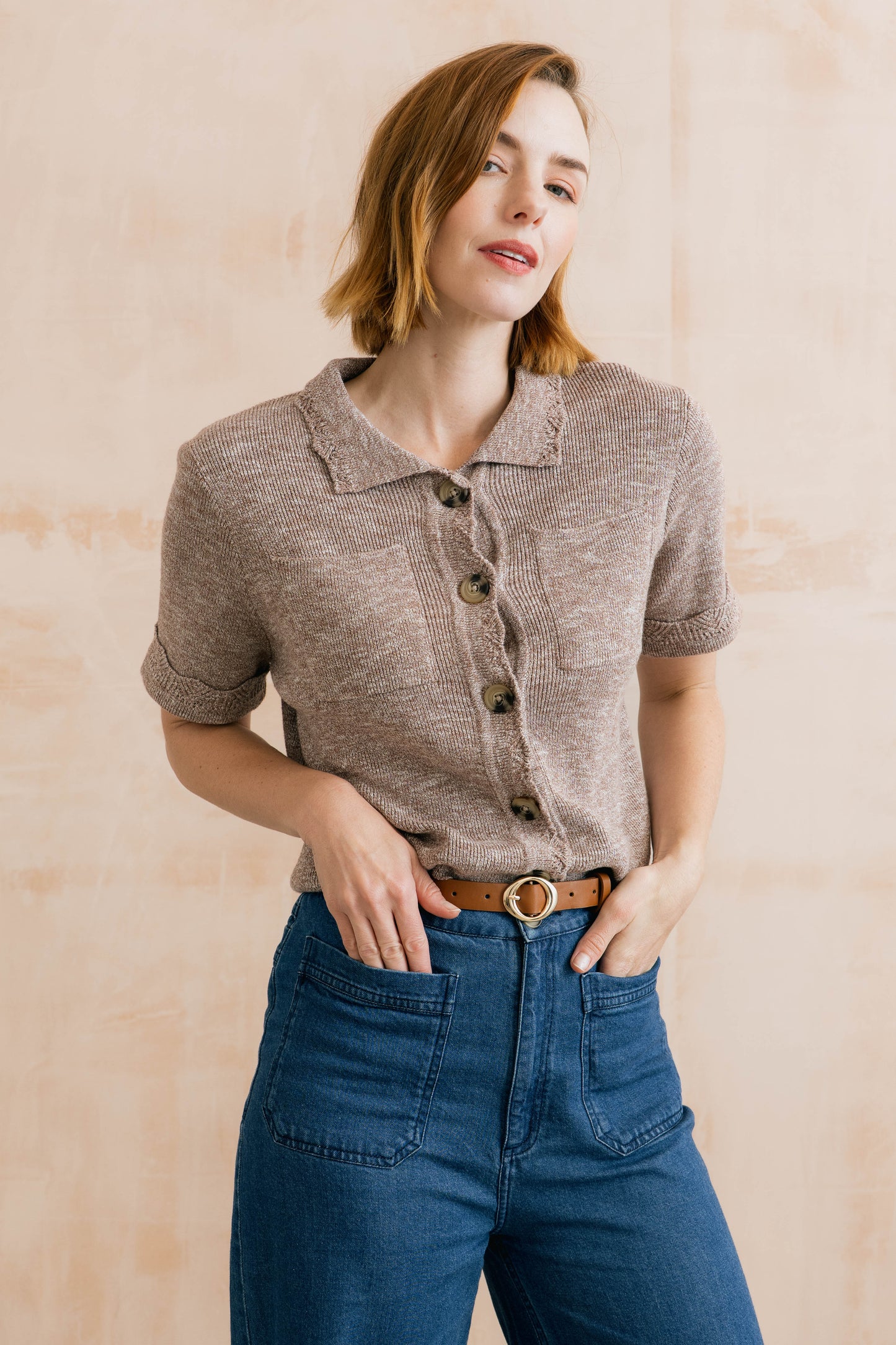 Lily & Me Phoebe Short Sleeve Knitted Cotton Jacket - Mocha