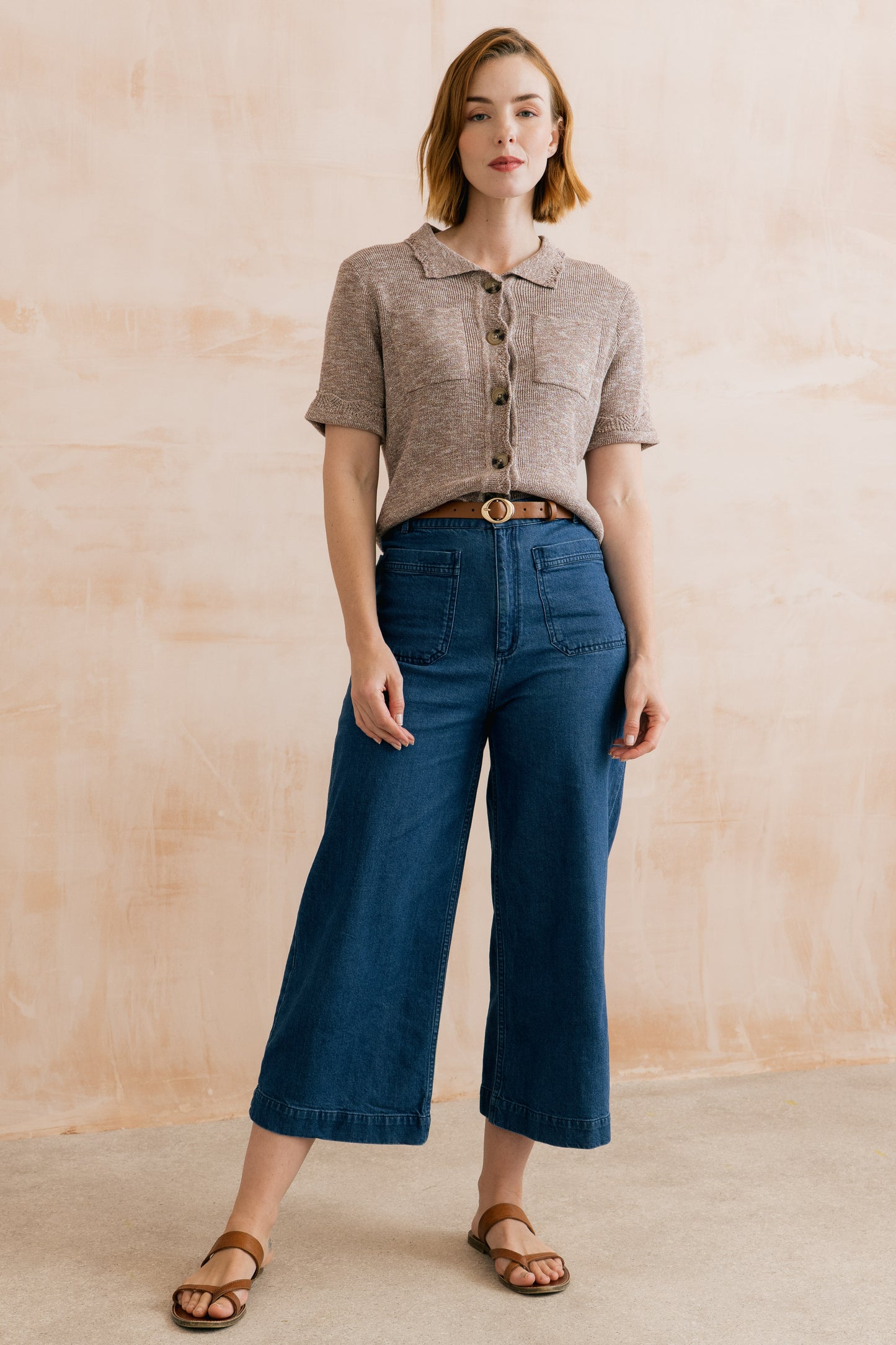 Lily & Me Phoebe Short Sleeve Knitted Cotton Jacket - Mocha