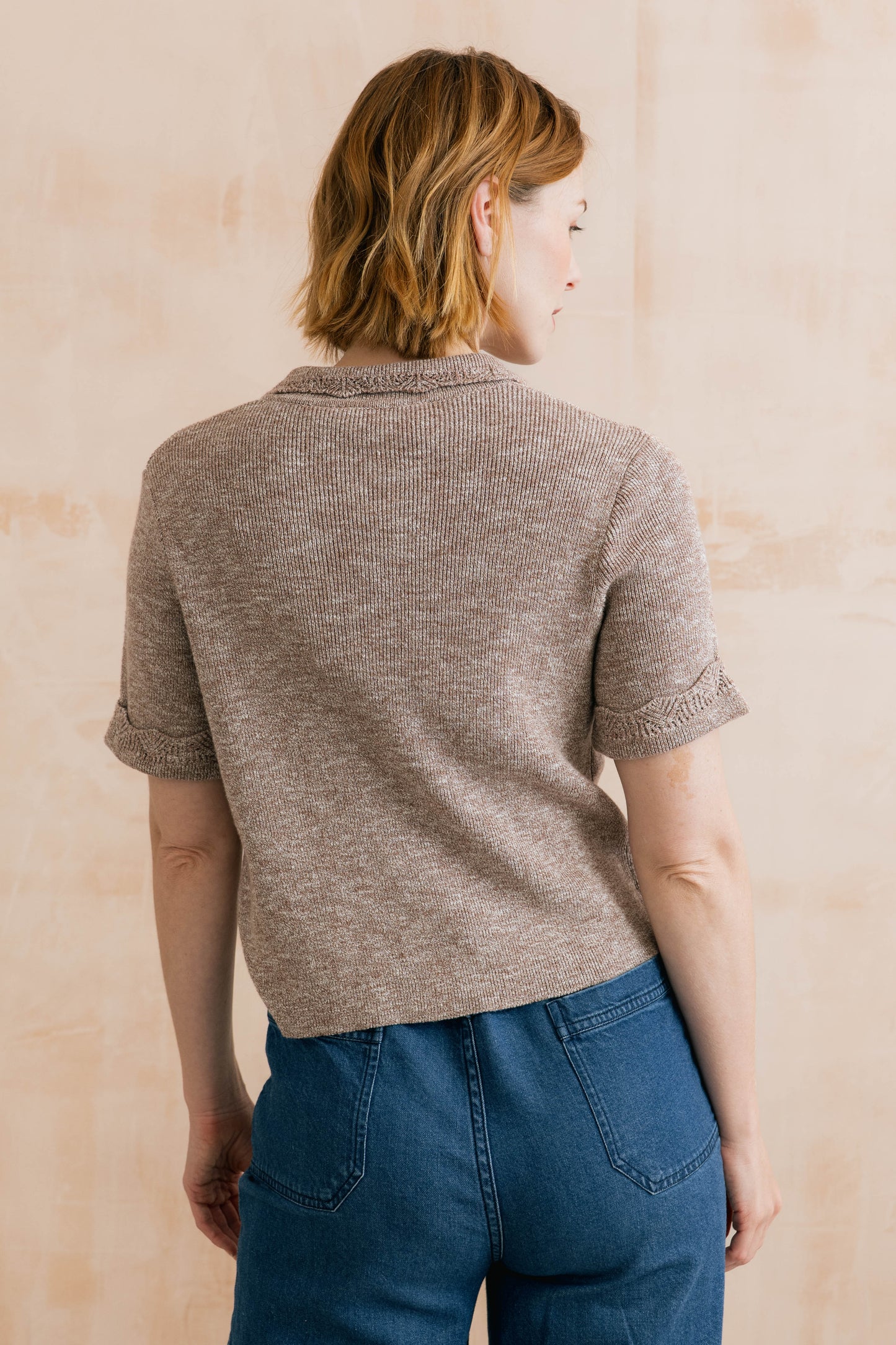 Lily & Me Phoebe Short Sleeve Knitted Cotton Jacket - Mocha