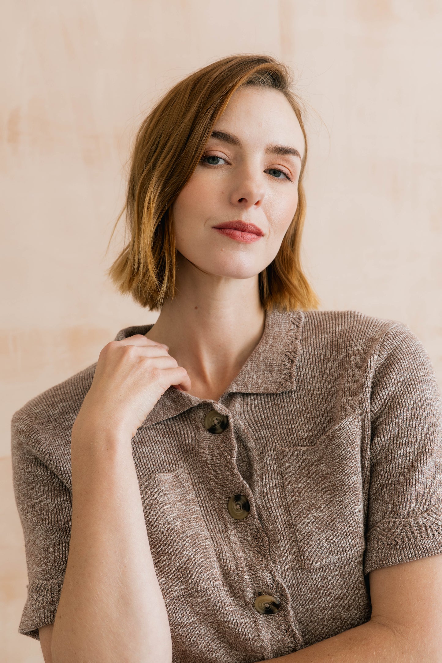 Lily & Me Phoebe Short Sleeve Knitted Cotton Jacket - Mocha