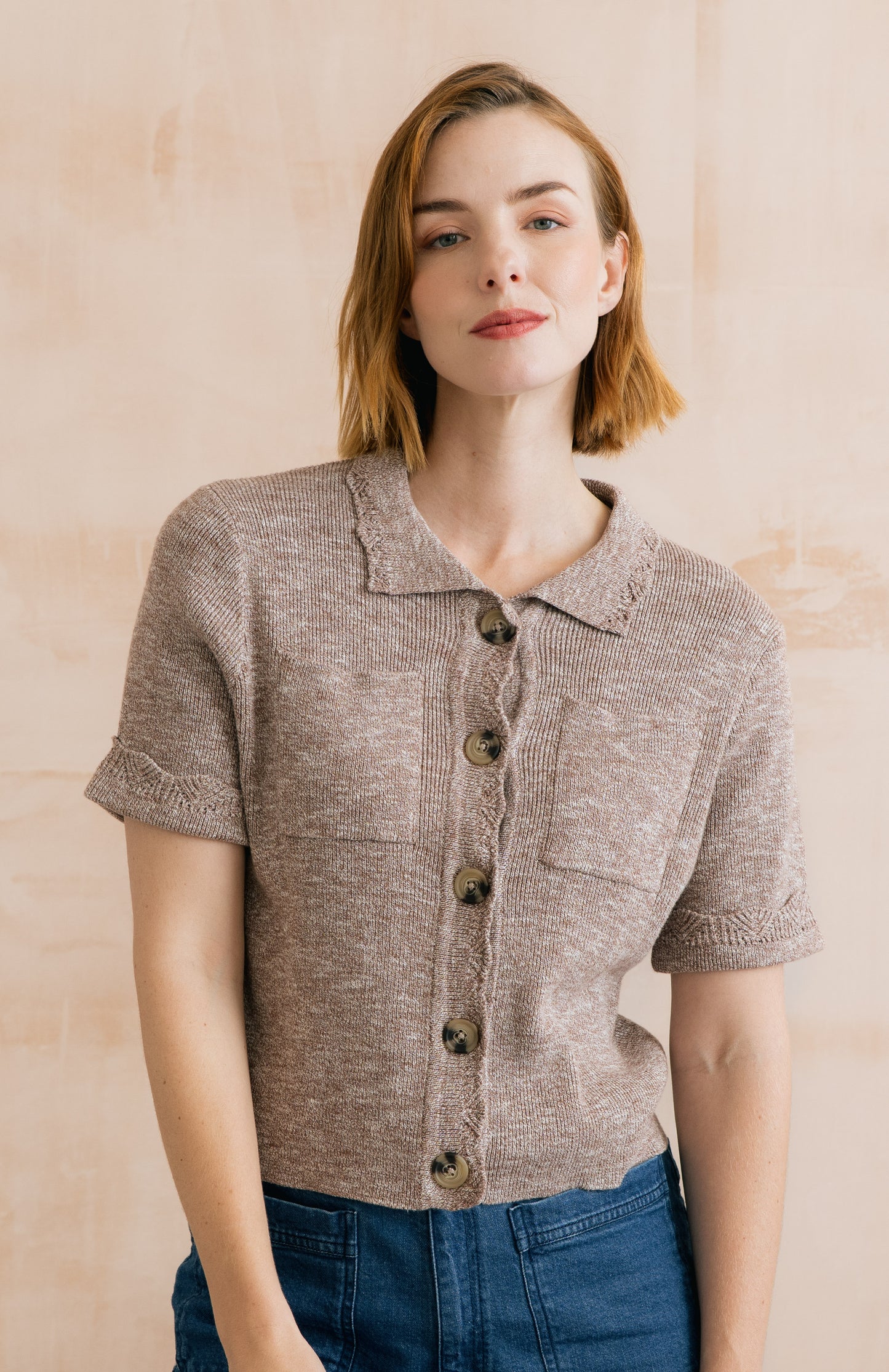 Lily & Me Phoebe Short Sleeve Knitted Cotton Jacket - Mocha