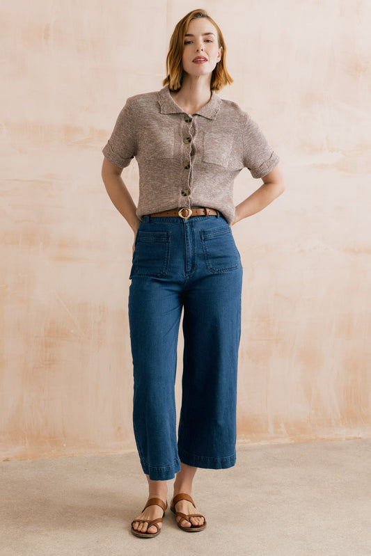 Lily & Me Phoebe Short Sleeve Knitted Cotton Jacket - Mocha