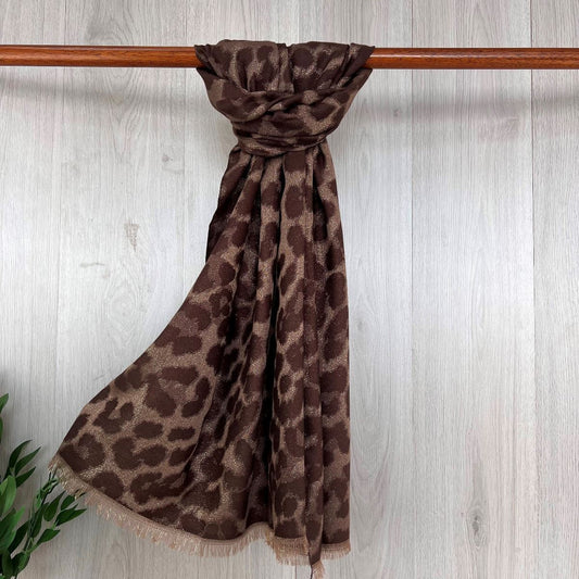 Animal Print Sparkle Winter Wrap/ Scarf - Chocolate