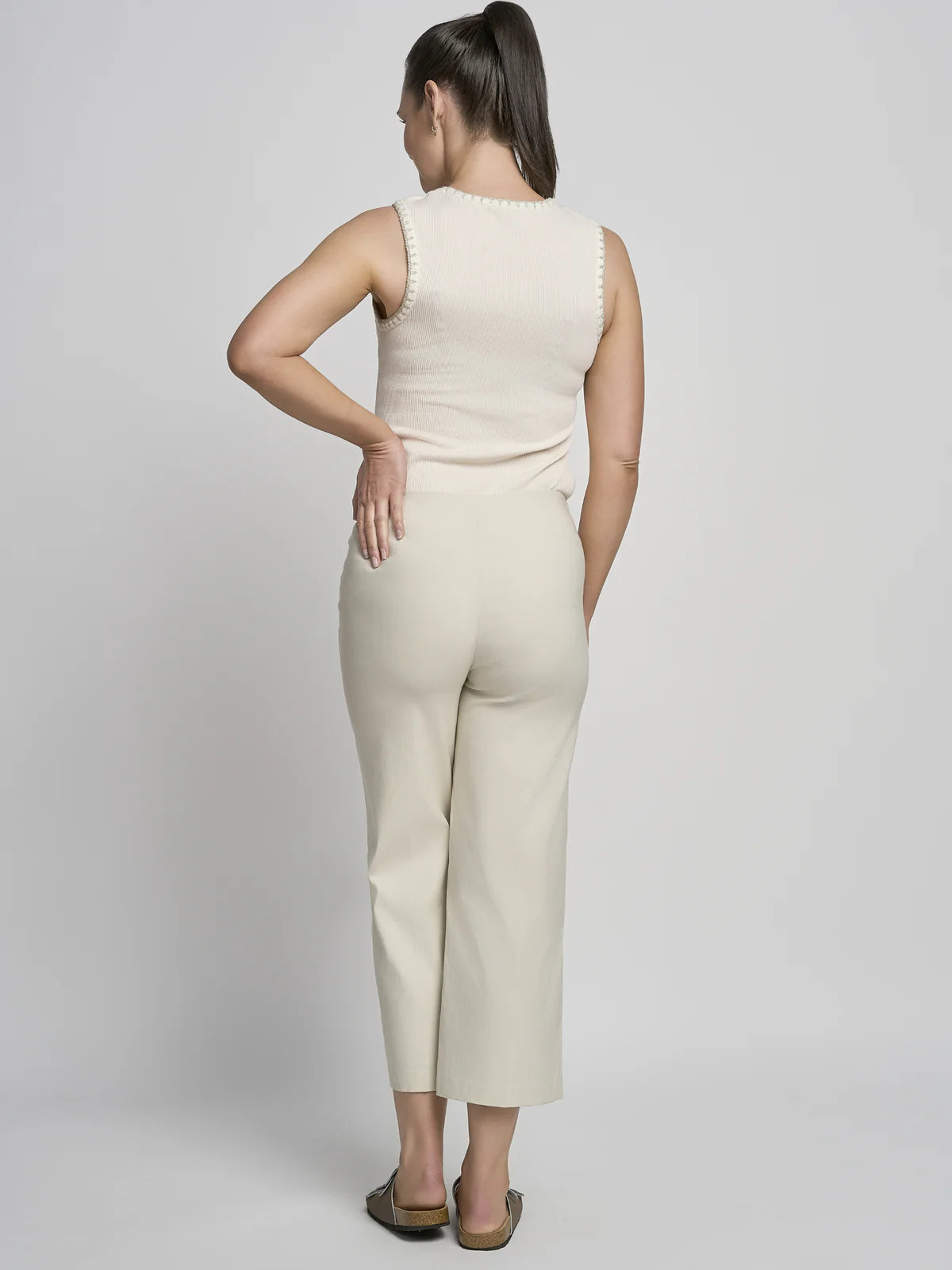 Pinns Wide Straight Leg Trousers with Buttons 638C - Ecru