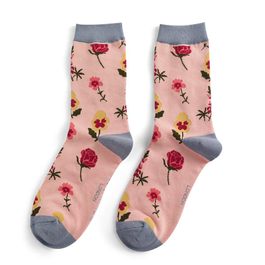 Miss Sparrow Bamboo Botany Study Socks - Dusky Pink