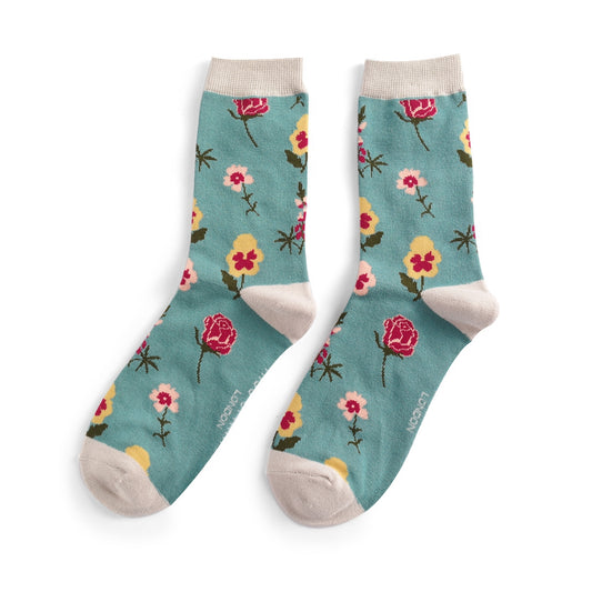 Miss Sparrow Bamboo Botany Study Socks - Teal