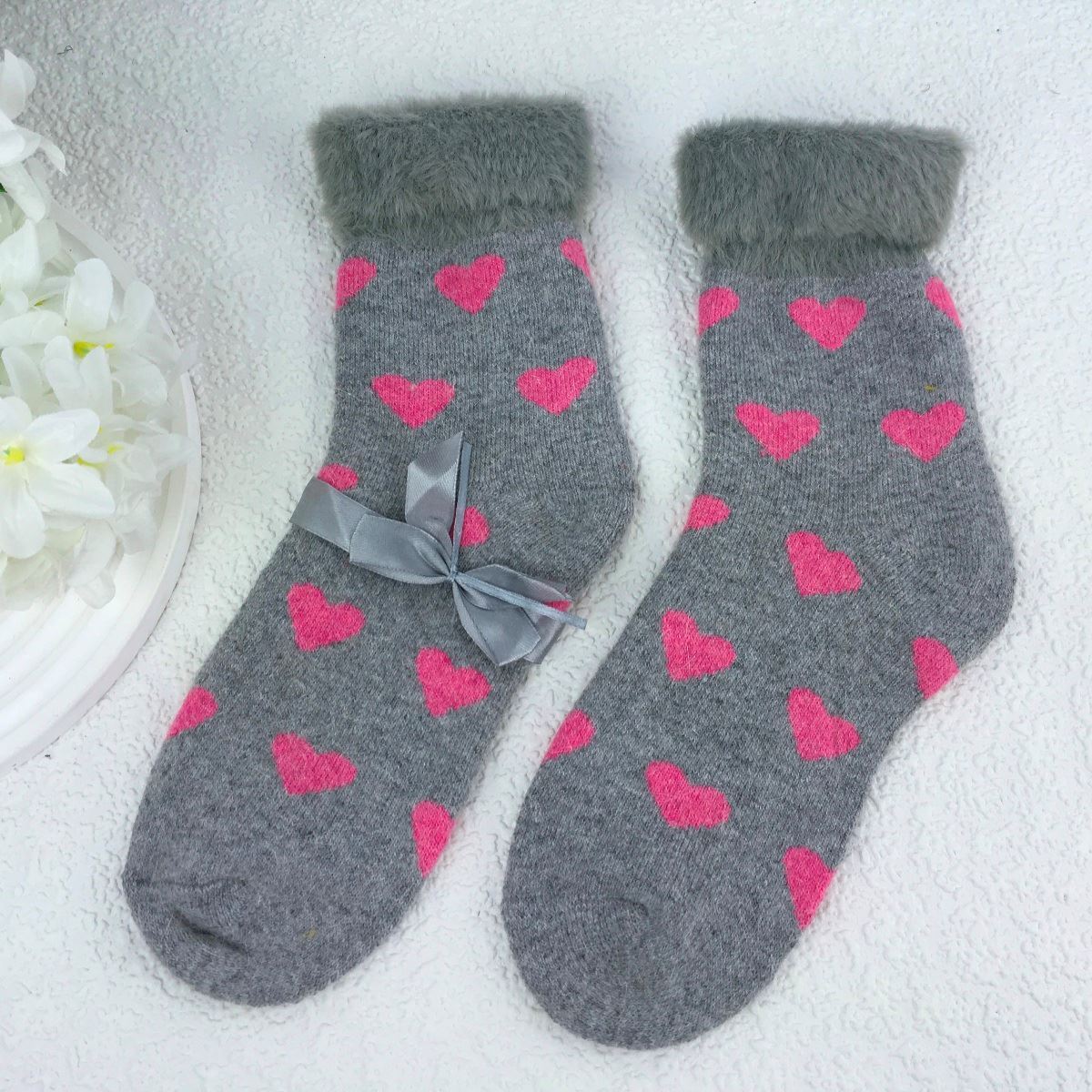 Weelis Wool Blend Hearts Print  Socks - Choice of colours
