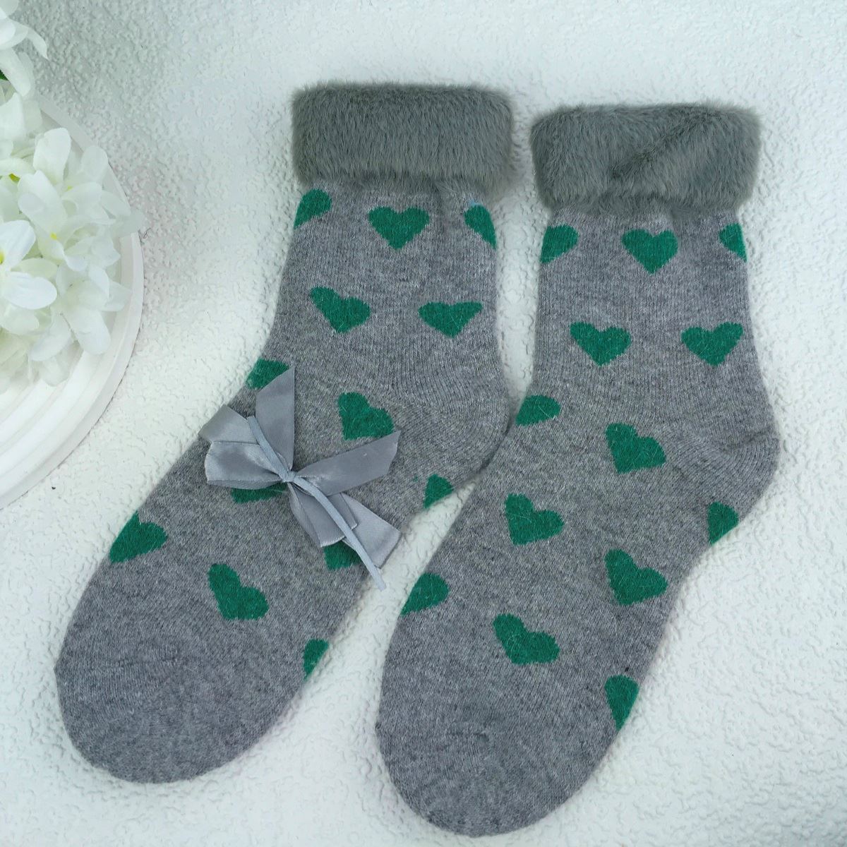 Weelis Wool Blend Hearts Print  Socks - Choice of colours