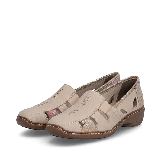 Rieker 41385 Ladies Elasticated Leather Shoes - Beige