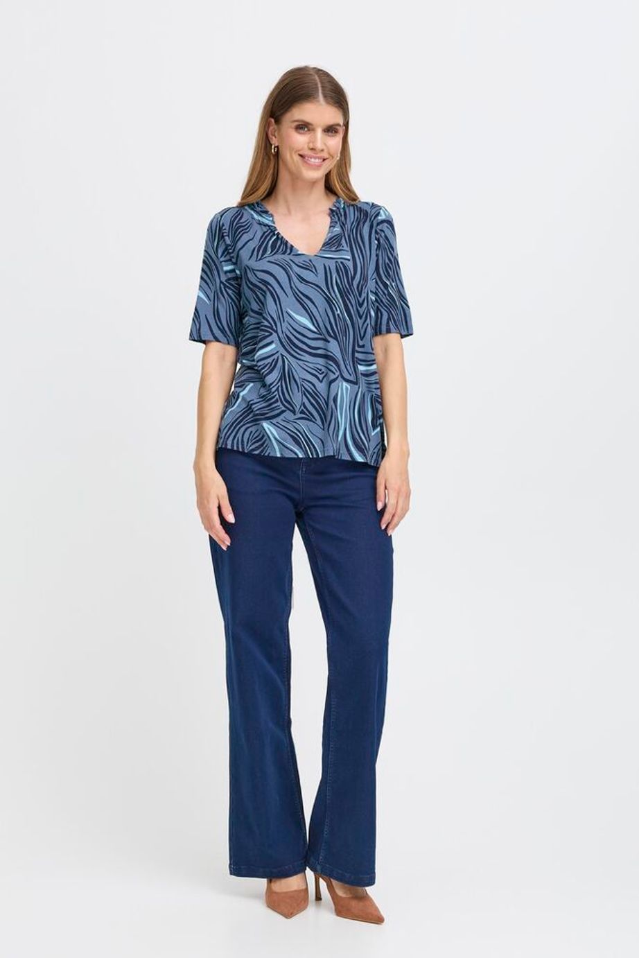 Fransa Flora Short Sleeve Top - Blue Mix