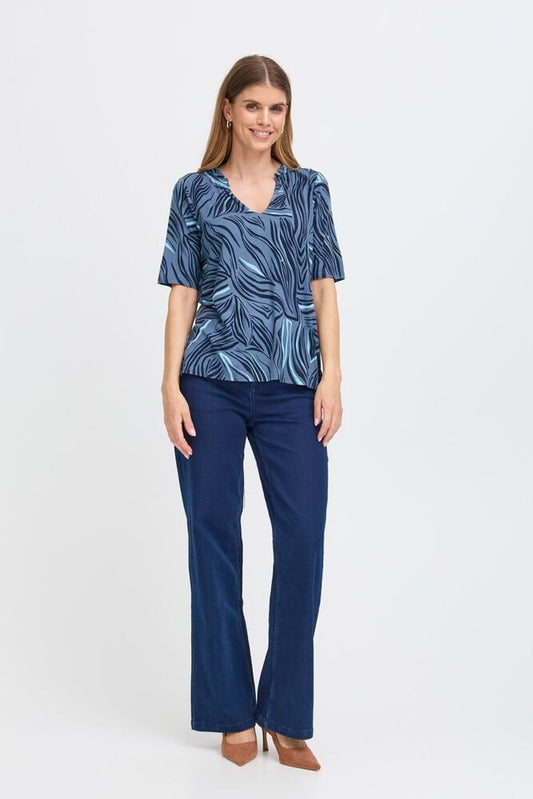 Fransa Flora Short Sleeve Top - Blue Mix